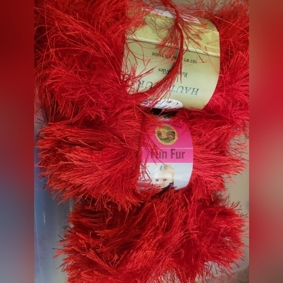 😄Pick 3/$24:  Lion brand Yarn.Fun Fur and Haunt Fur. RED - Picture 1 of 5